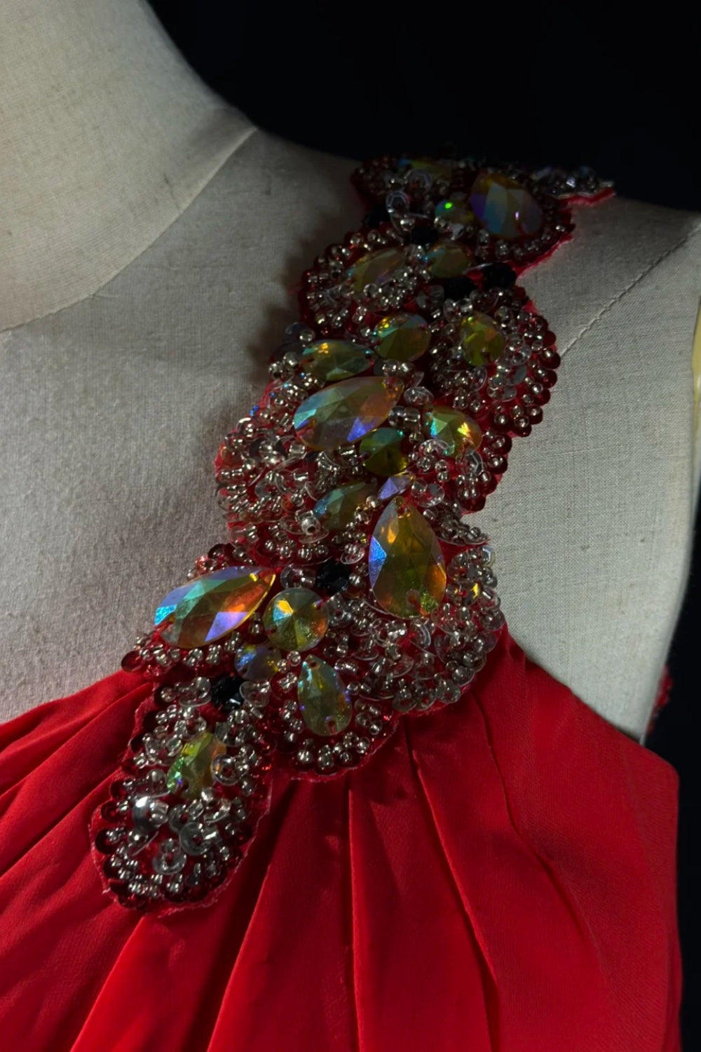 formaldressy-Glamorous Shiny Red Crystal One Shoulder Prom Dress gh5849
