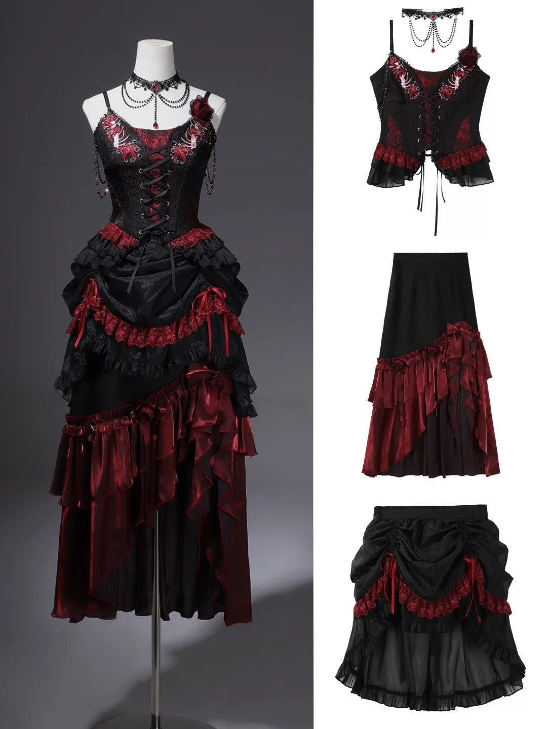 formaldressy-Black red elegant long corset tulle prom dress evening gown gh5345