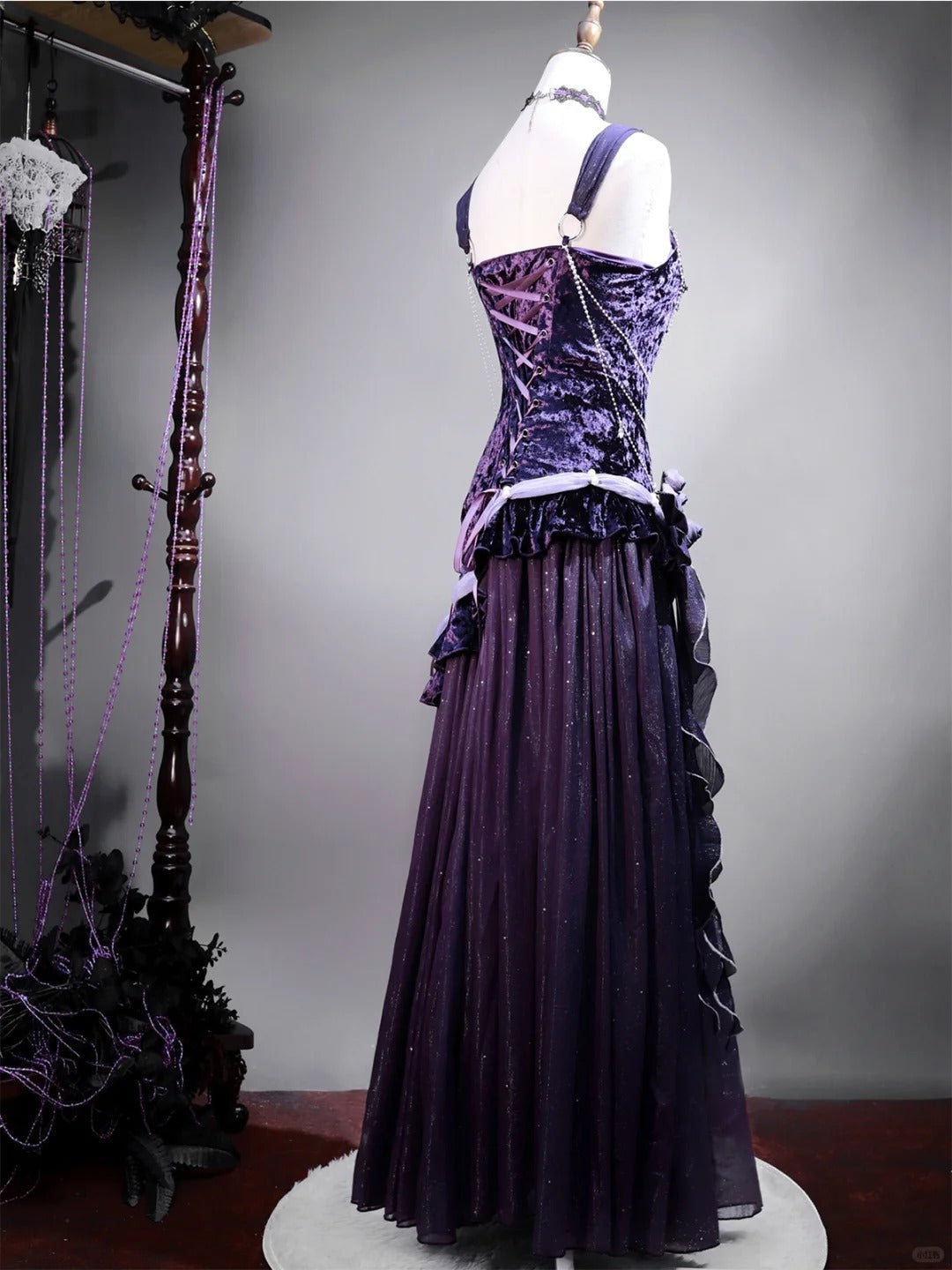 formaldressy-Purple shining sweet velvet satin long prom dress birthday party dress gh5349