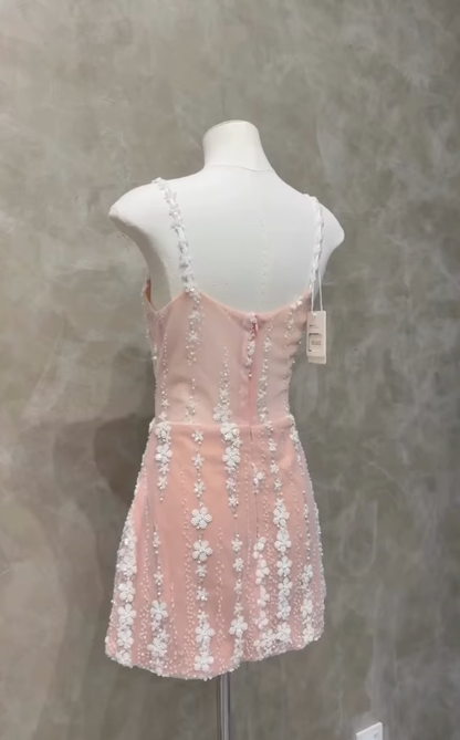 Exquisite White A Line Spaghetti Strap Beaded Sequin Tulle Short Homecoming Dress SH4785