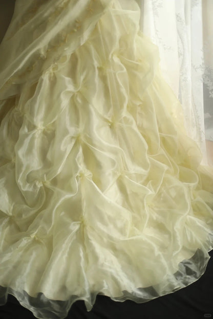 formaldressy-Yellow Retro Halter Neck Heavy Puff Princess Wedding Dress gh5425