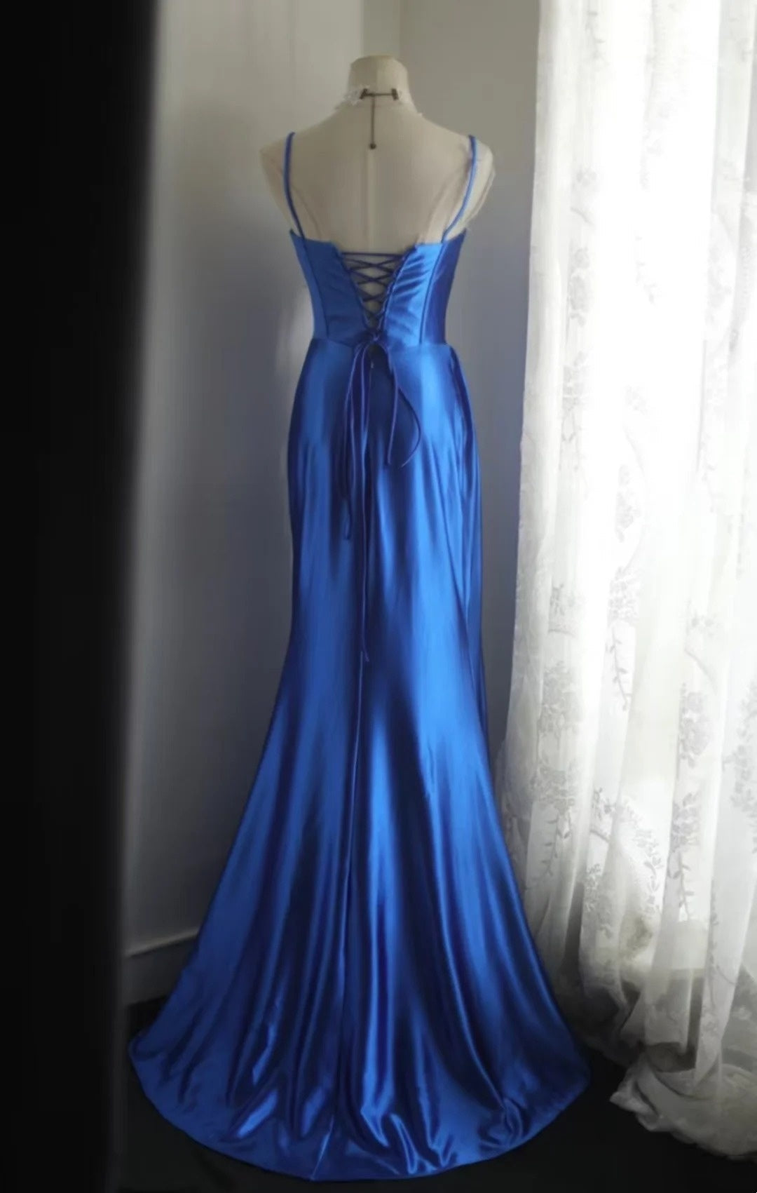 formaldressy-Sleeveless Royal Blue Satin Mermaid Dress, Retro Elegant Slim - fitting Floor - length Evening Gown  gh5828