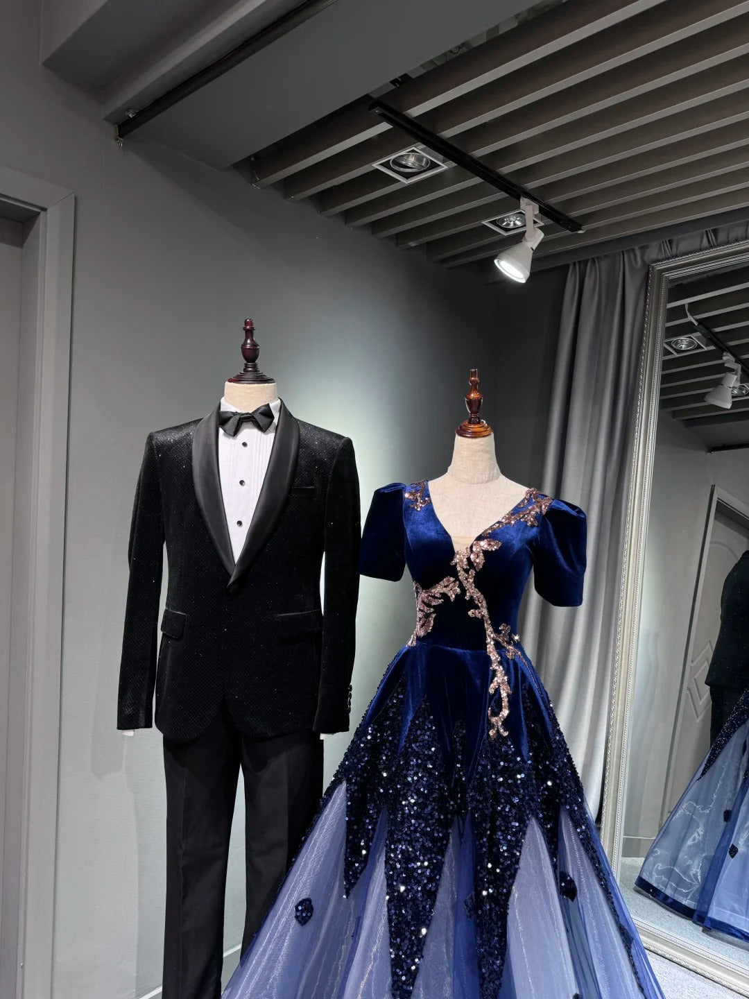 formaldressy -Blue shiny long sequined tulle ball gown evening dress graduation dress gh5110