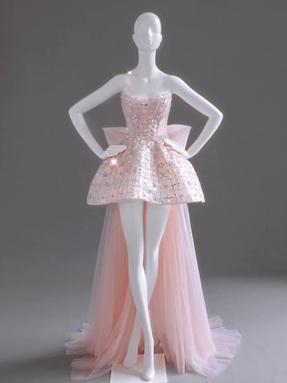formaldressy-Pink Exquisite Beading Fashion Short Satin Homecoming Dress Birthday Party Dress gh5413