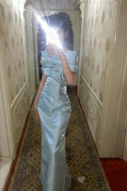 formaldressy-Light Blue Satin Diamond - Studded Gown, Elegant Lines Show Light Luxury Texture gh5900