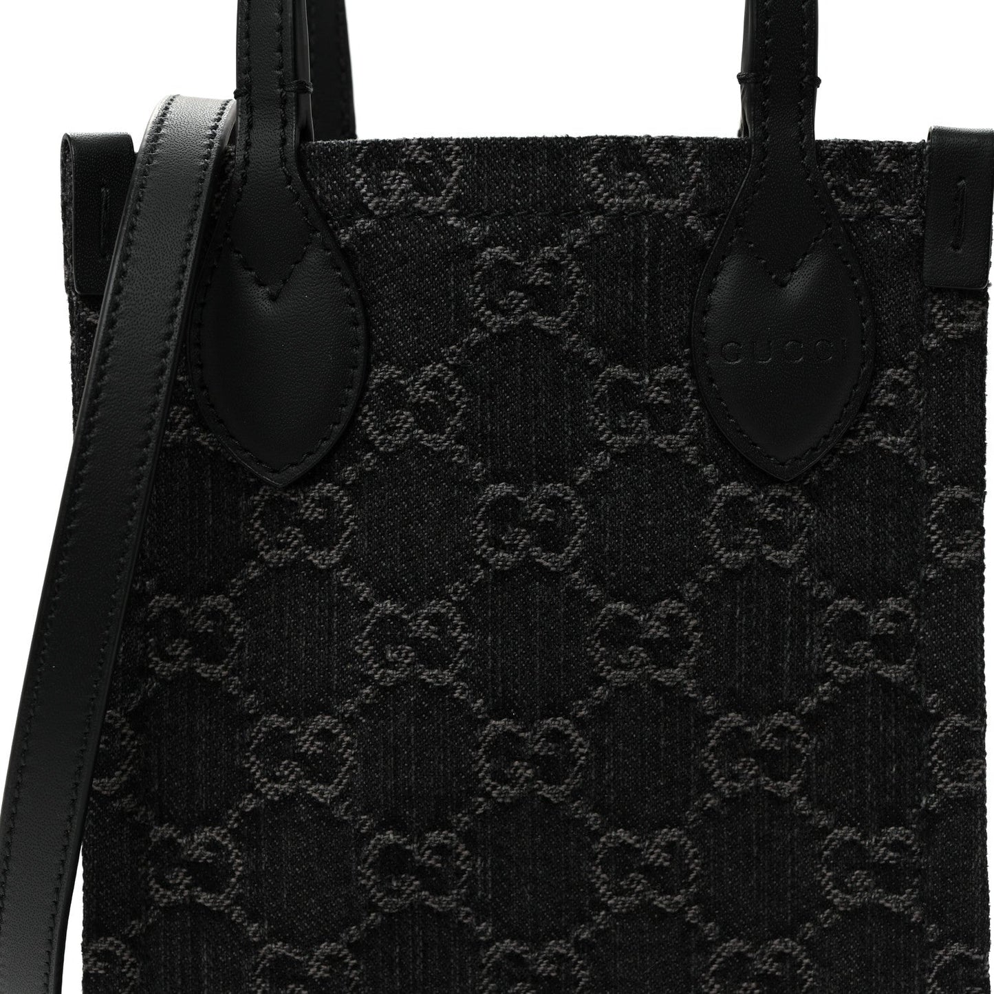 Denim GG Monogram Calfskin Mini Ophidia Tote Bag Black