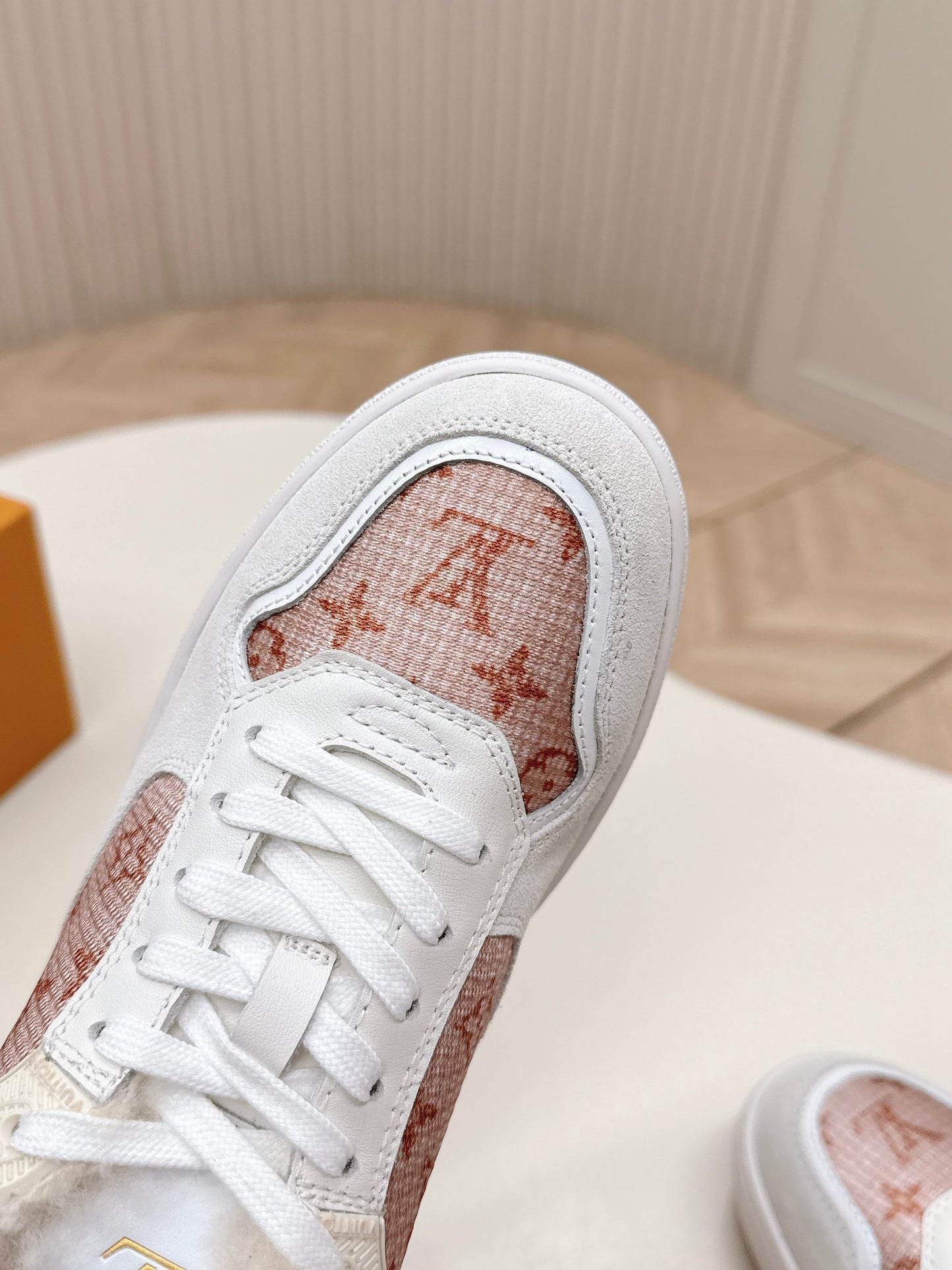 LV Stadium Sneaker White Pink Cowhide Cotton Wool 595428