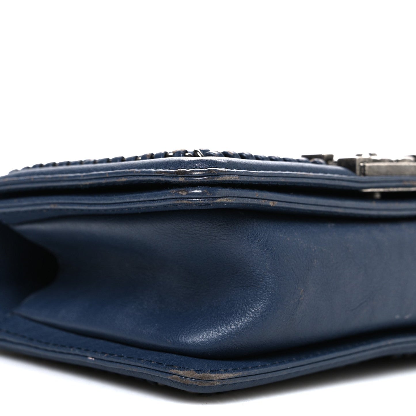 Calfskin Quilted Small Top Handle Boy Flap Navy