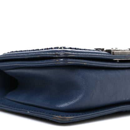 Calfskin Quilted Small Top Handle Boy Flap Navy
