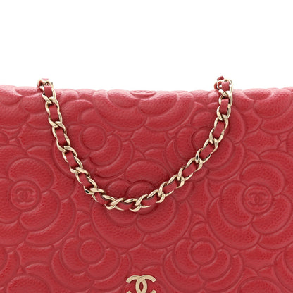 Caviar Camellia Embossed Wallet On Chain WOC Red