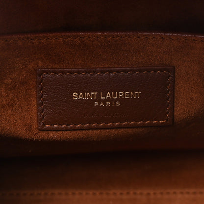 Shiny Calfskin Crocodile Embossed Small Manhattan Baguette Dark Caramel