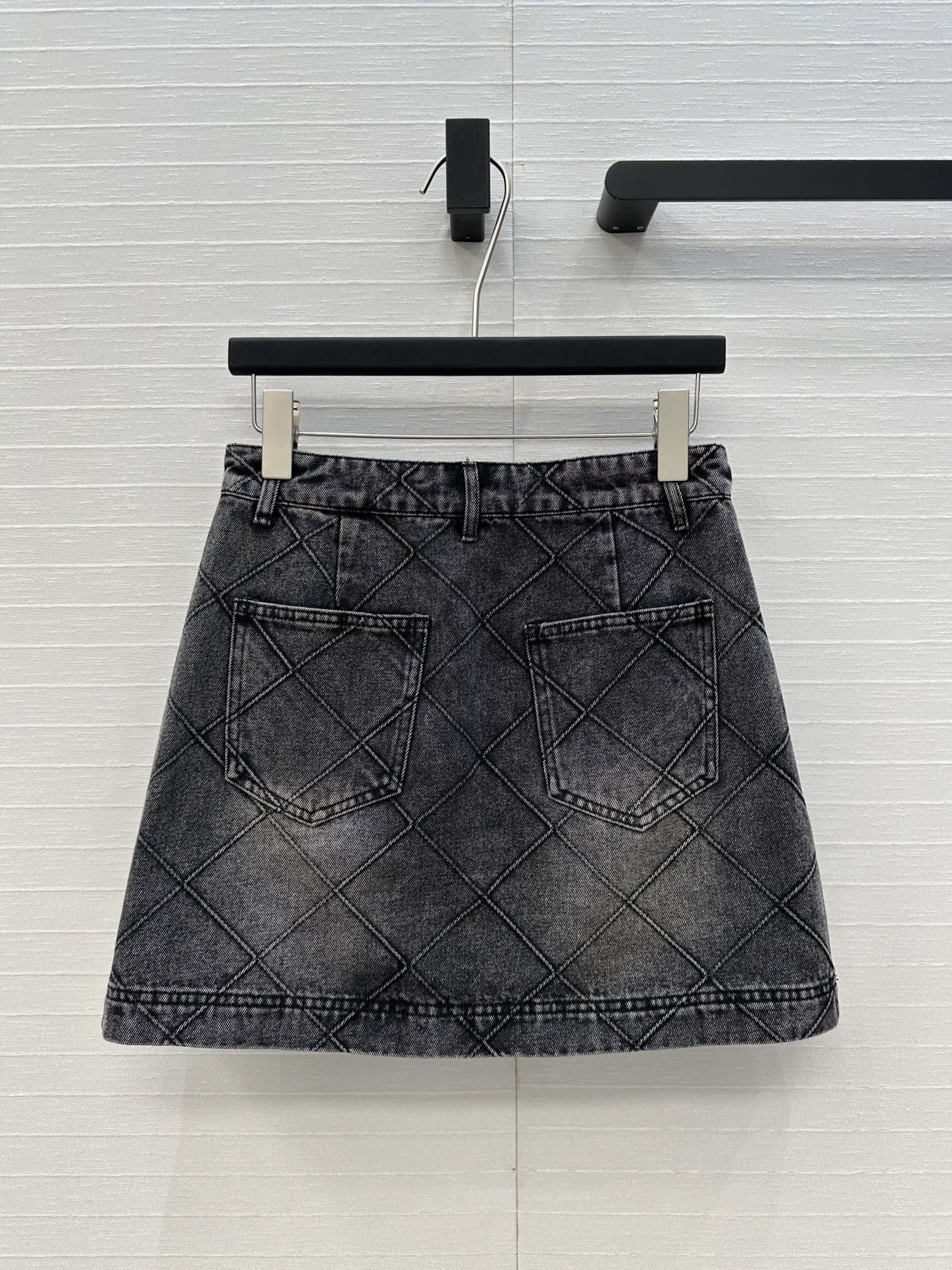 CC Flower Denim Skirt Black Cotton