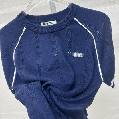 Miumiu 2026 T-shirt Blue White Wool Cashmere 356971
