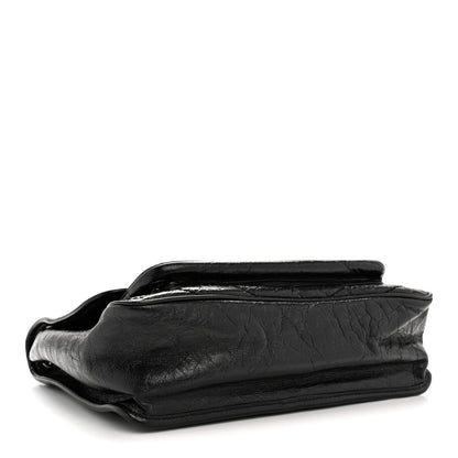 Crinkled Calfskin Matelasse Monogram Medium Niki Chain Satchel Black