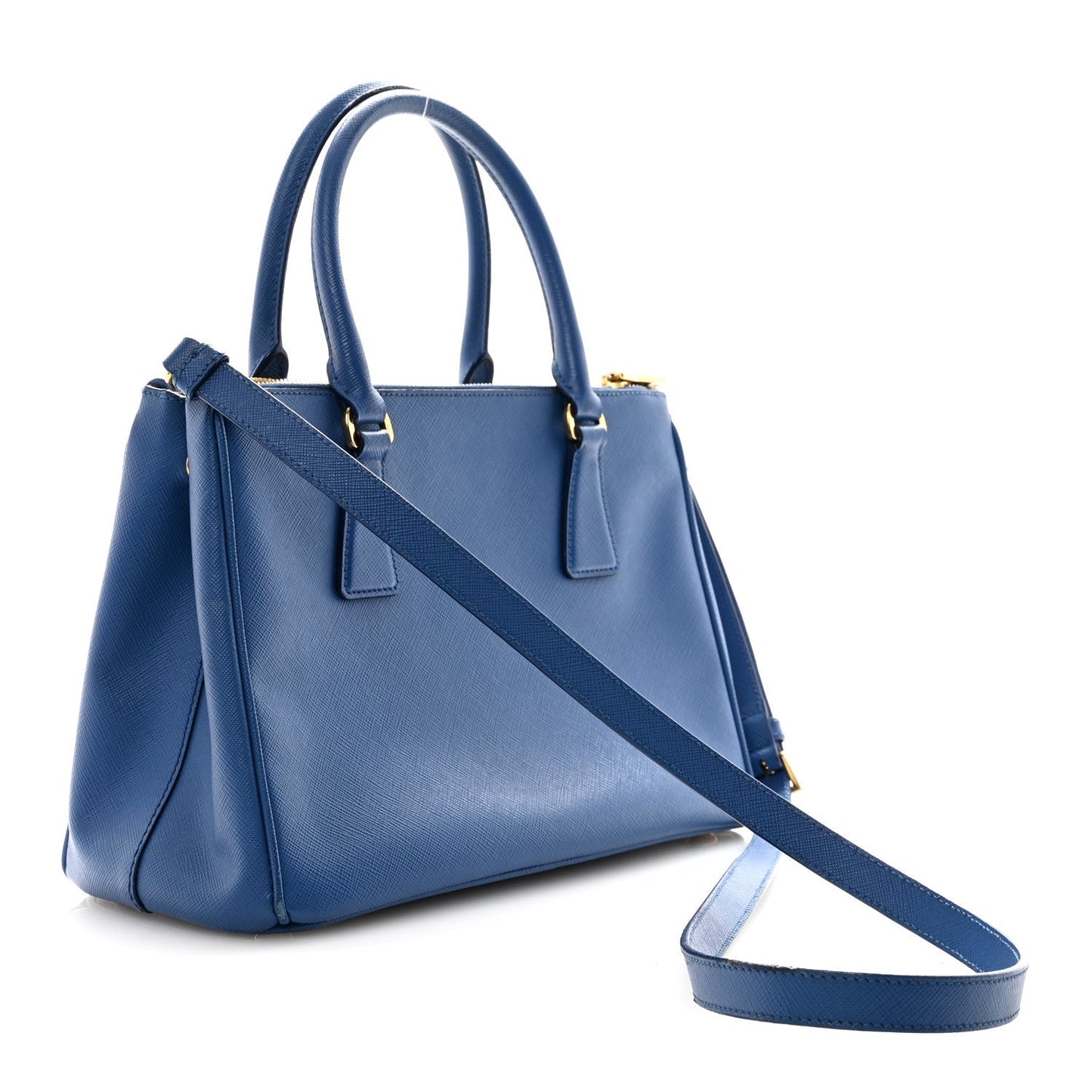 Saffiano Lux Small Galleria Double Zip Tote Azzurro
