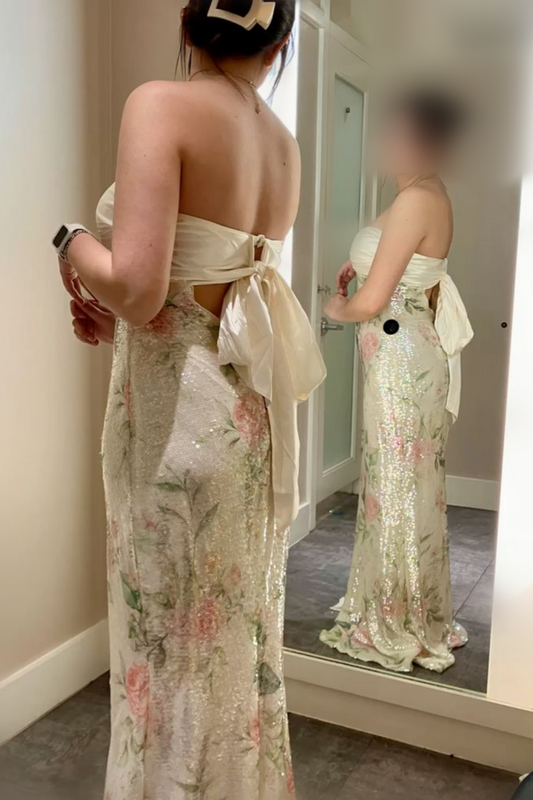 formaldressy-Charming Dress With Shiny Floral Slit Tube Top Long Sequins Prom Dress Graduation Dress gh5865