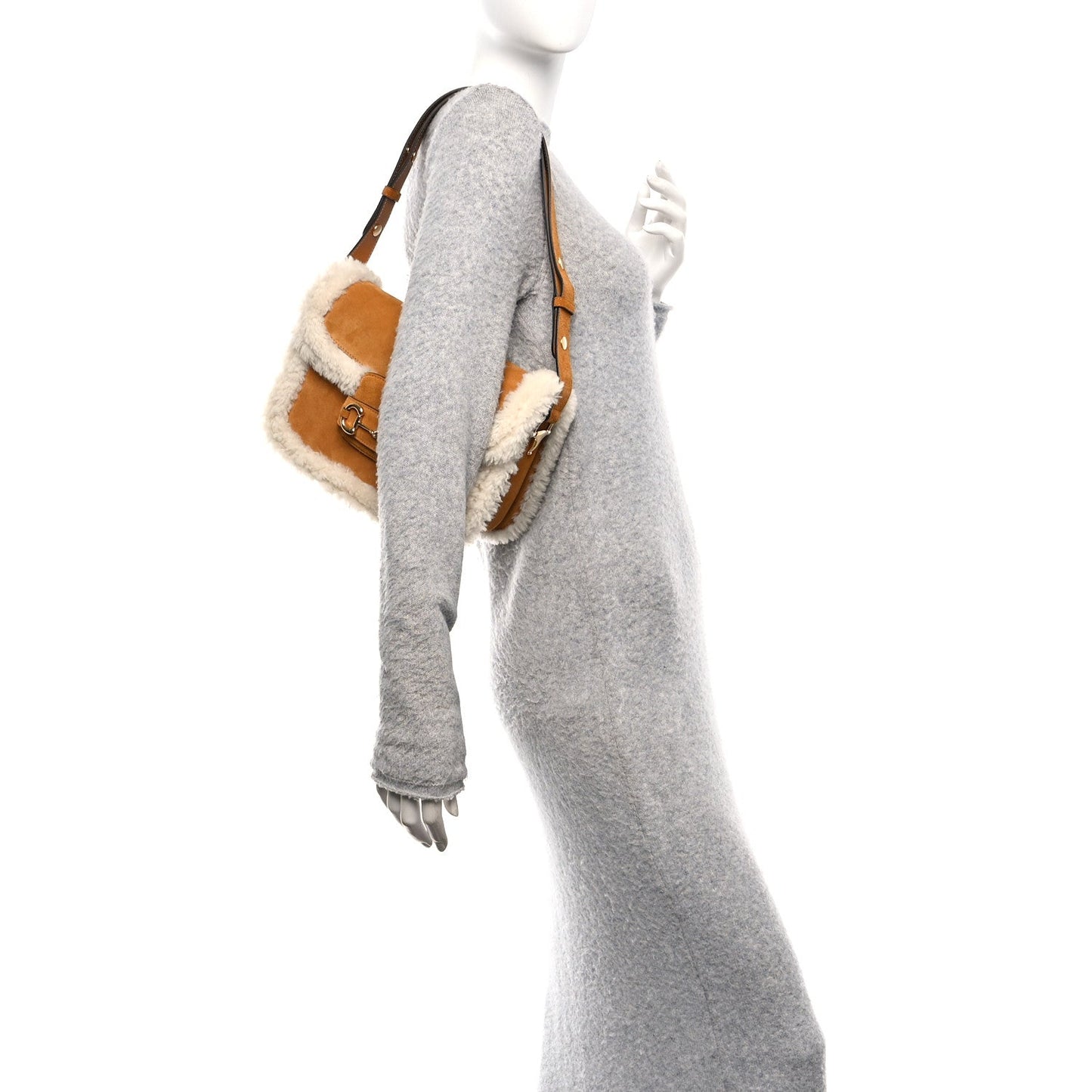 Suede Shearling Horsebit 1955 Shoulder Bag Honey Beige Milk