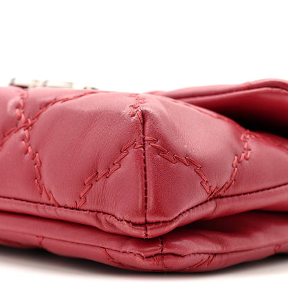 Calfskin Quilted Double Stitch Hamptons Clutch with Chain Red