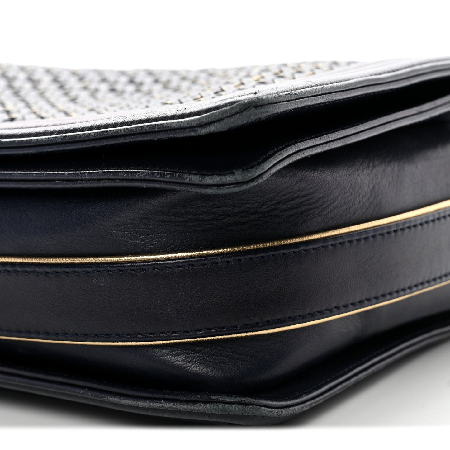 Lambskin Braided Woven Medium Boy Flap Navy Black