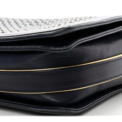 Lambskin Braided Woven Medium Boy Flap Navy Black