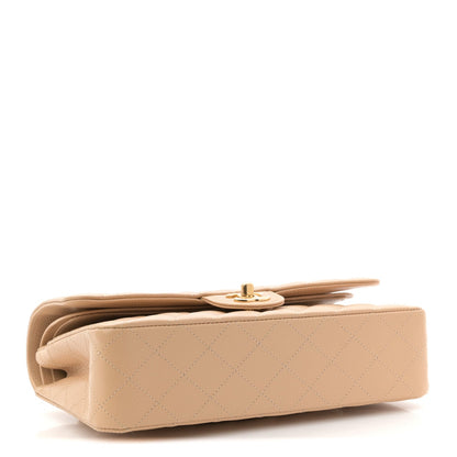 Caviar Quilted Medium Double Flap Beige