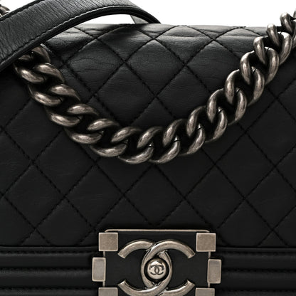 Calfskin Quilted Small Boy Flap Black