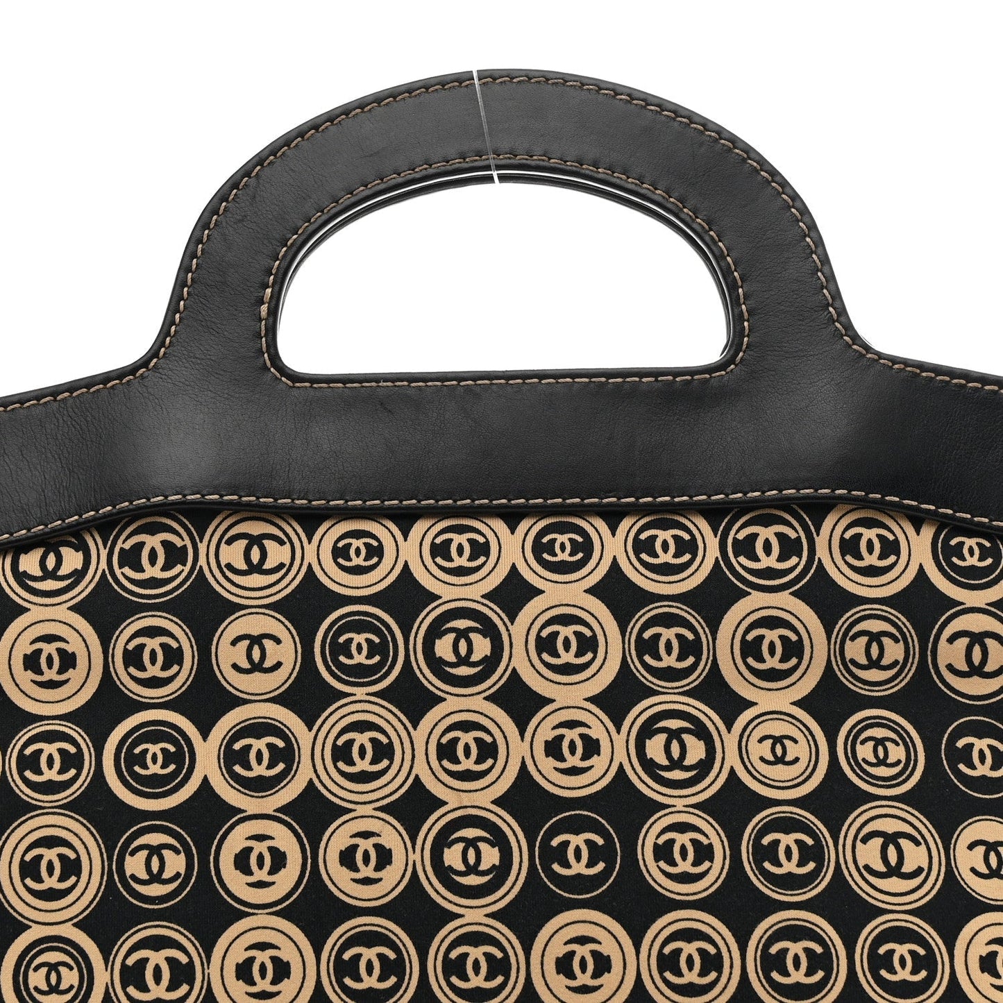 Jersey Calfskin Printed Large Frame Handle Bag Beige Black