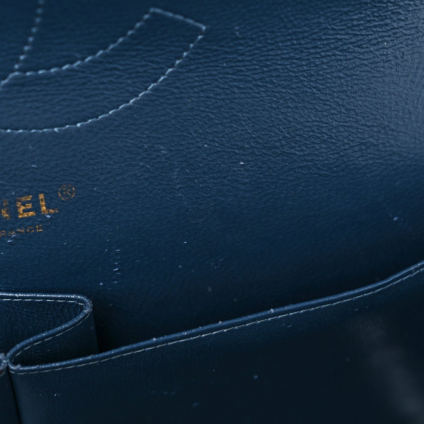 Metallic Caviar Quilted Jumbo Double Flap Dark Blue