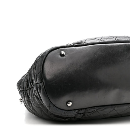 Lambskin Quilted Sharpei Frame Tote Black