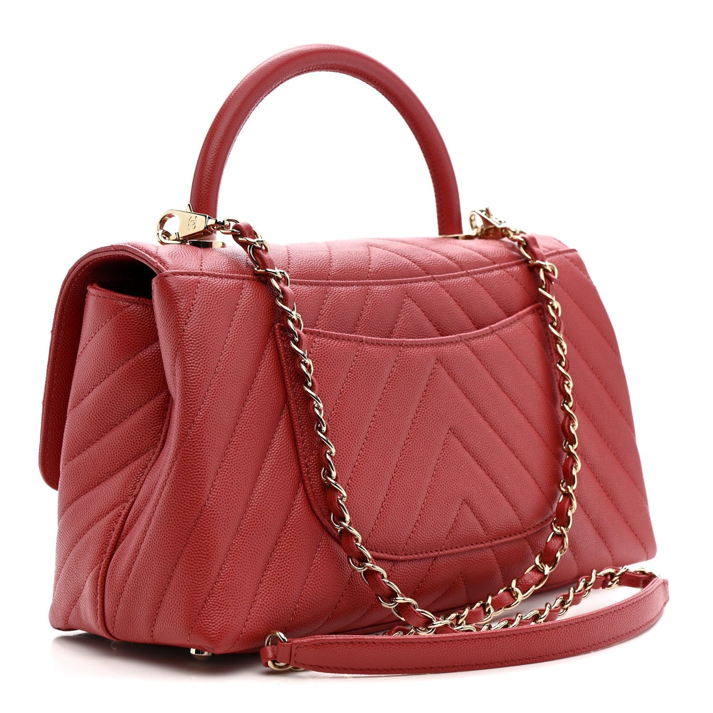 Caviar Chevron Quilted Small Coco Handle Flap Red