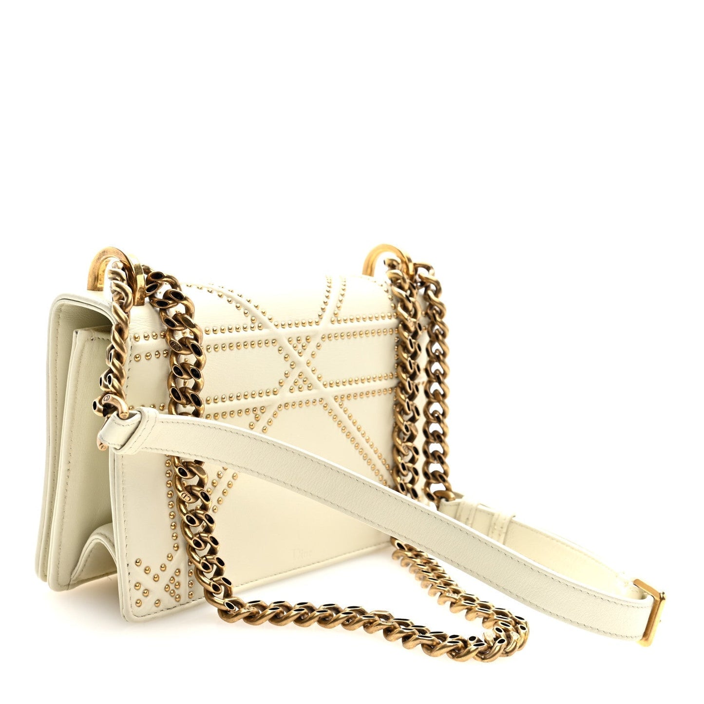 Lambskin Studded Small Diorama Flap Bag Latte