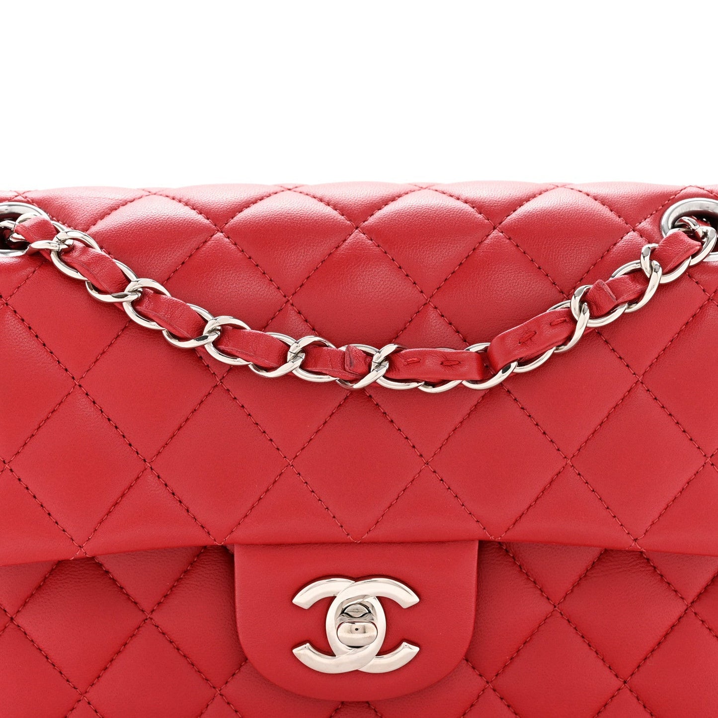 Lambskin Quilted Small Double Flap Dark Red