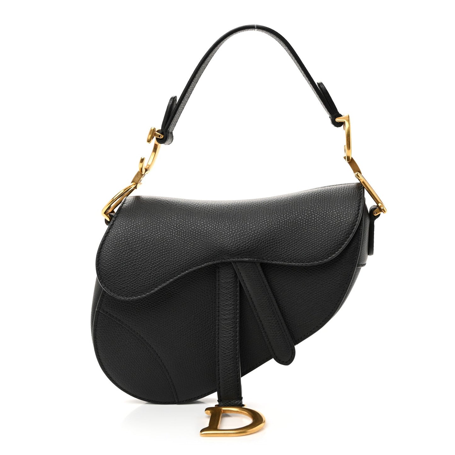 Grained Calfskin Mini Saddle Bag Black