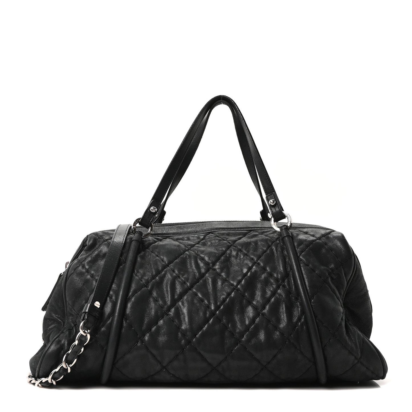 Iridescent Calfskin Quilted Relax CC Bowler Bag Black