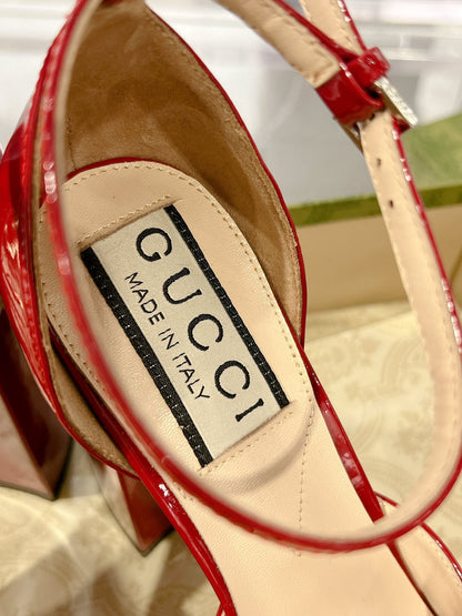 HIGH SANDAL SQUARE HEEL 12 CM IN CHERRY RED CALFSKIN