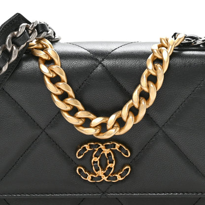 Lambskin Quilted Chanel 19 Wallet On Chain WOC Black