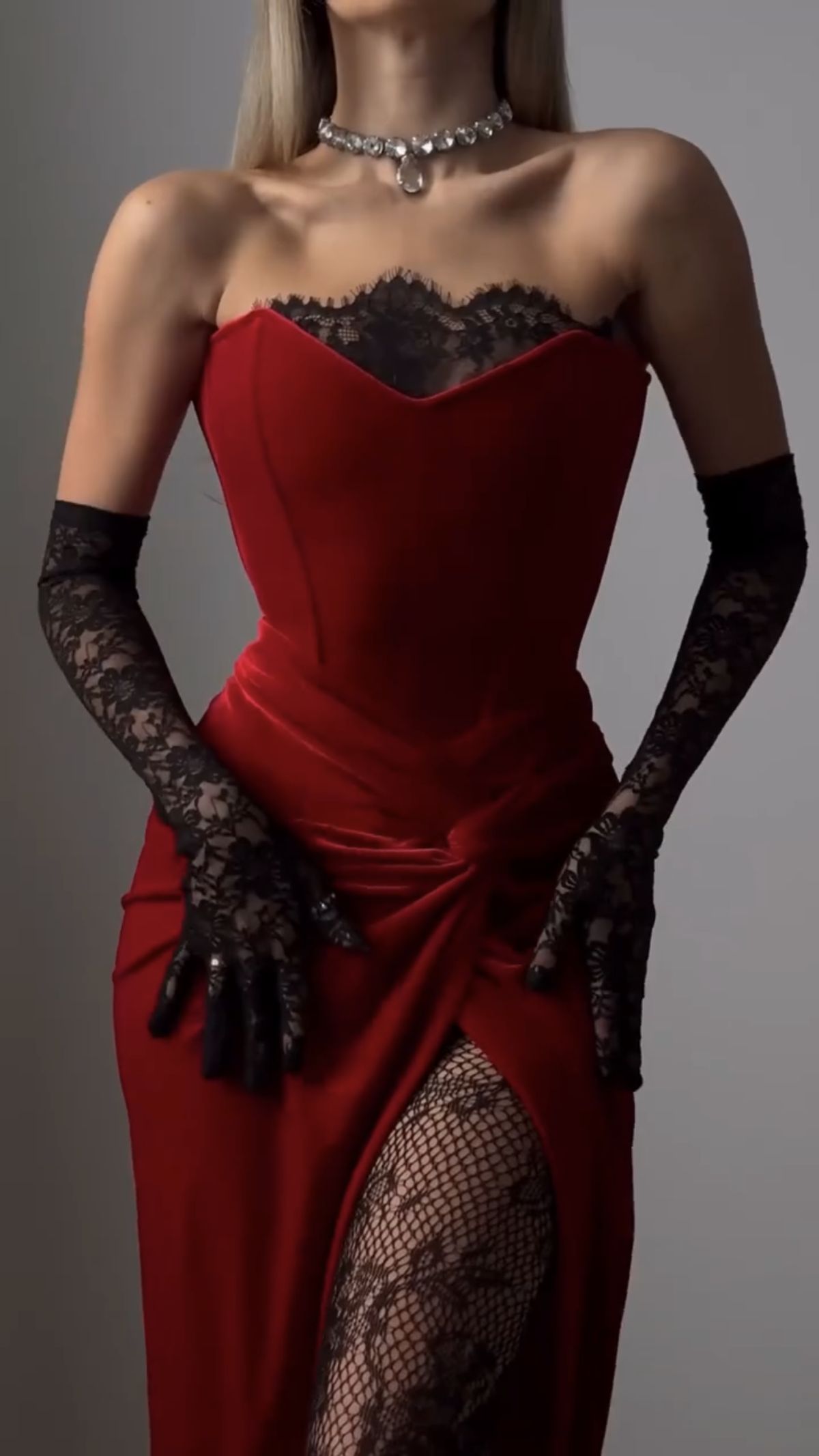 formaldressy--Red and black exquisite lace sexy slit long prom dress gh5469