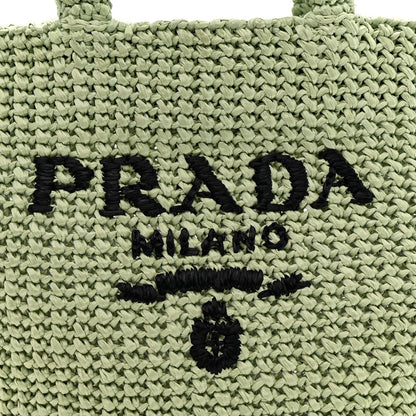 Yarn Raffia Effect Crochet Small Logo Tote Acqua