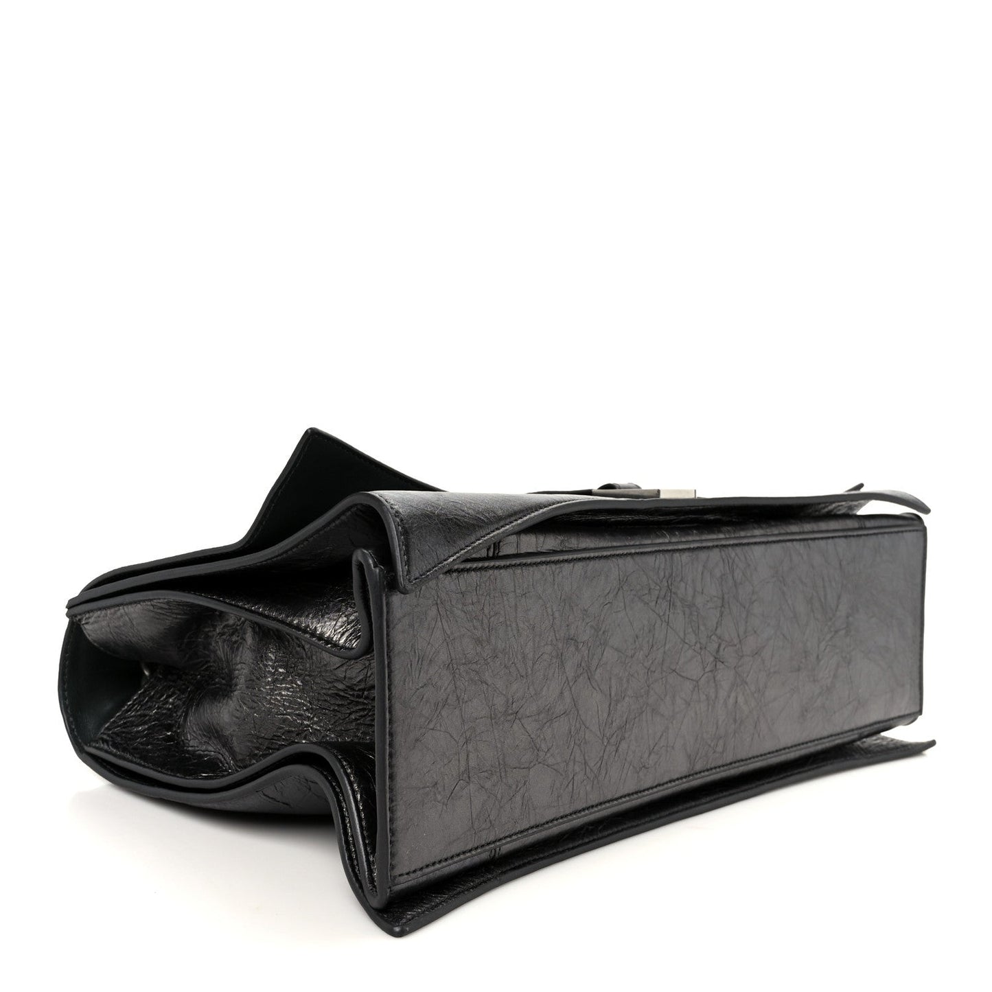 Metallic Crushed Calfskin Large Crush Chain Bag Steel Grey