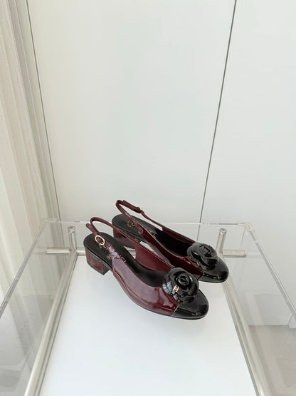 Chanel 26 Camellia High Heels 35 Dark Brown Black in Patent Leather 597416