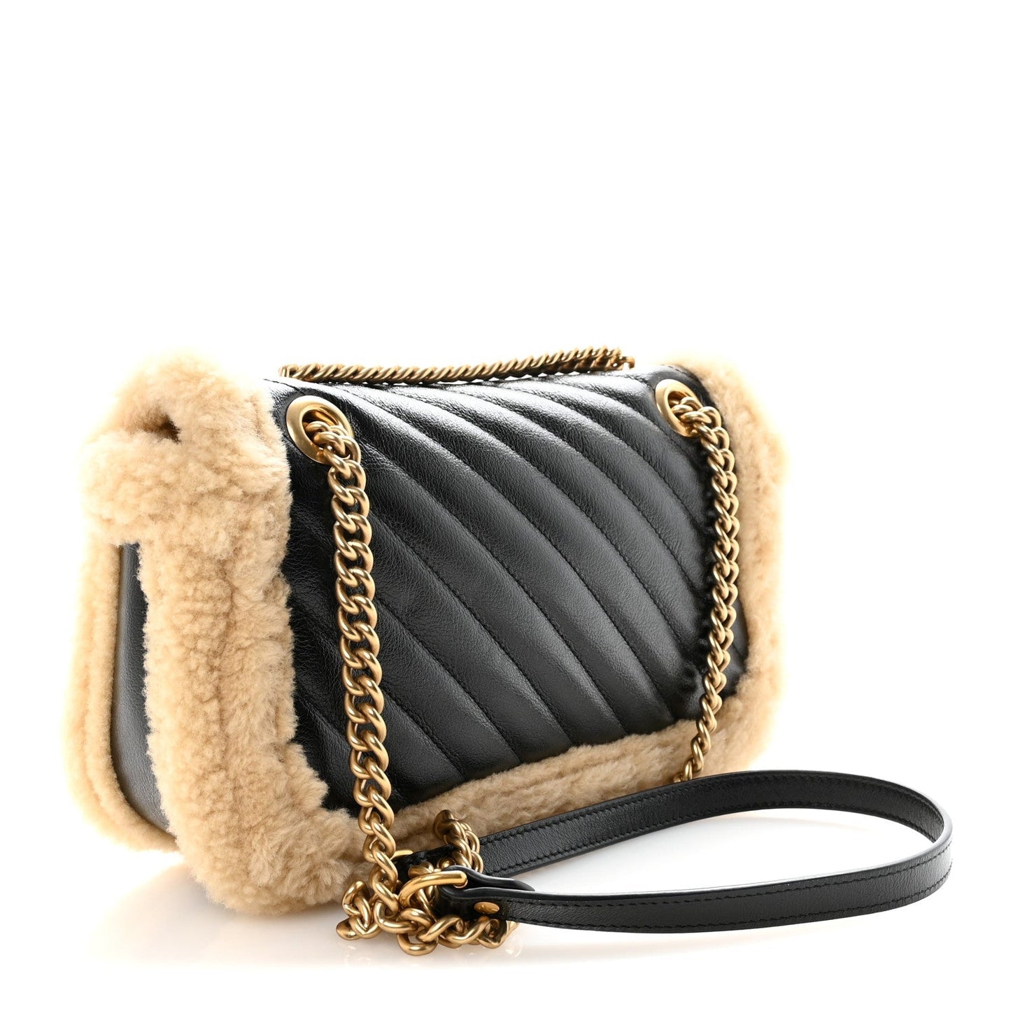 Azalea Calfskin Wool Matelasse Diagonal Small GG Marmont Shoulder Bag Black