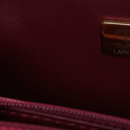 Lambskin Quilted Medium Metal Top Handle Rectangular Flap Burgundy