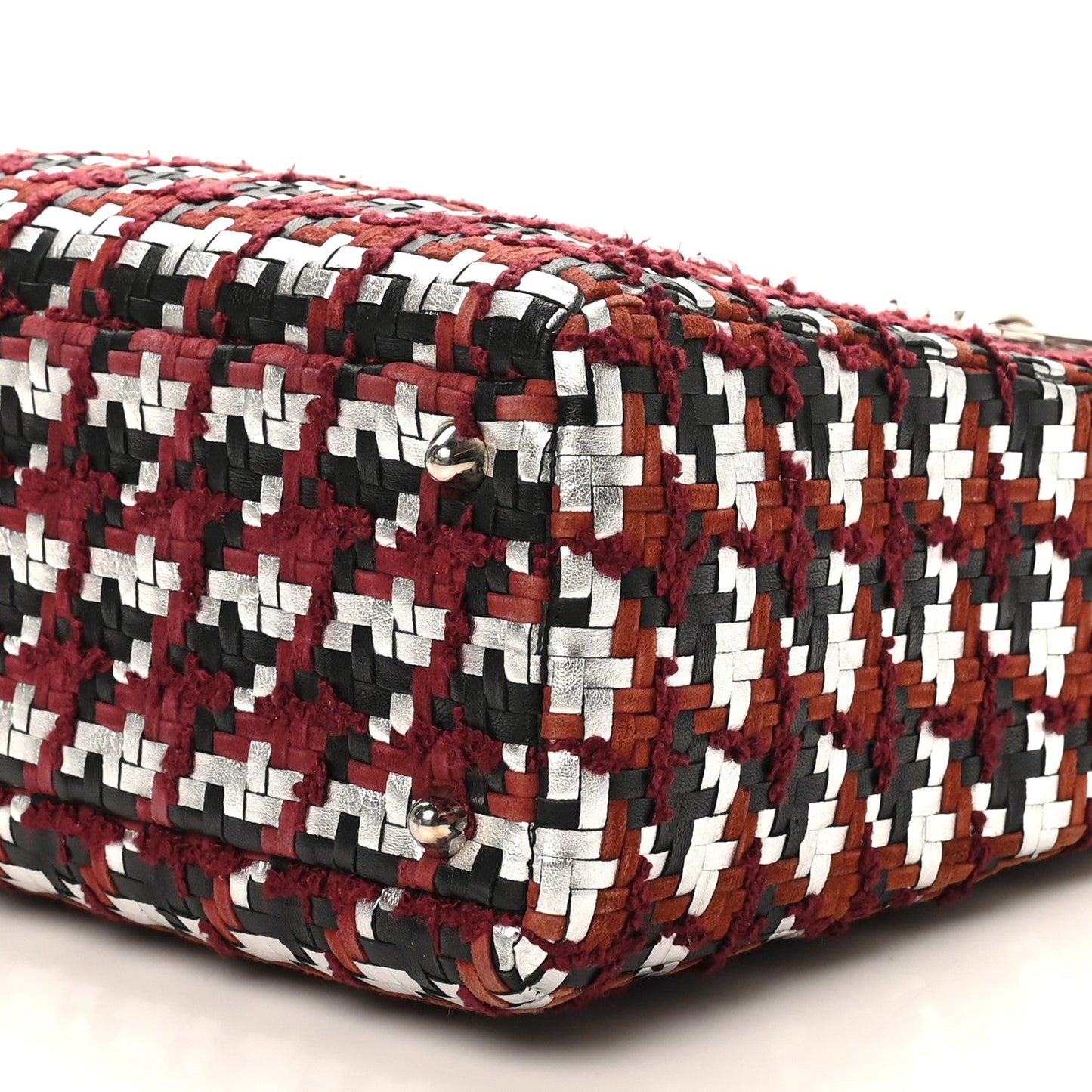 Lambskin Woven Tweed Large Lady Dior Red Multicolor
