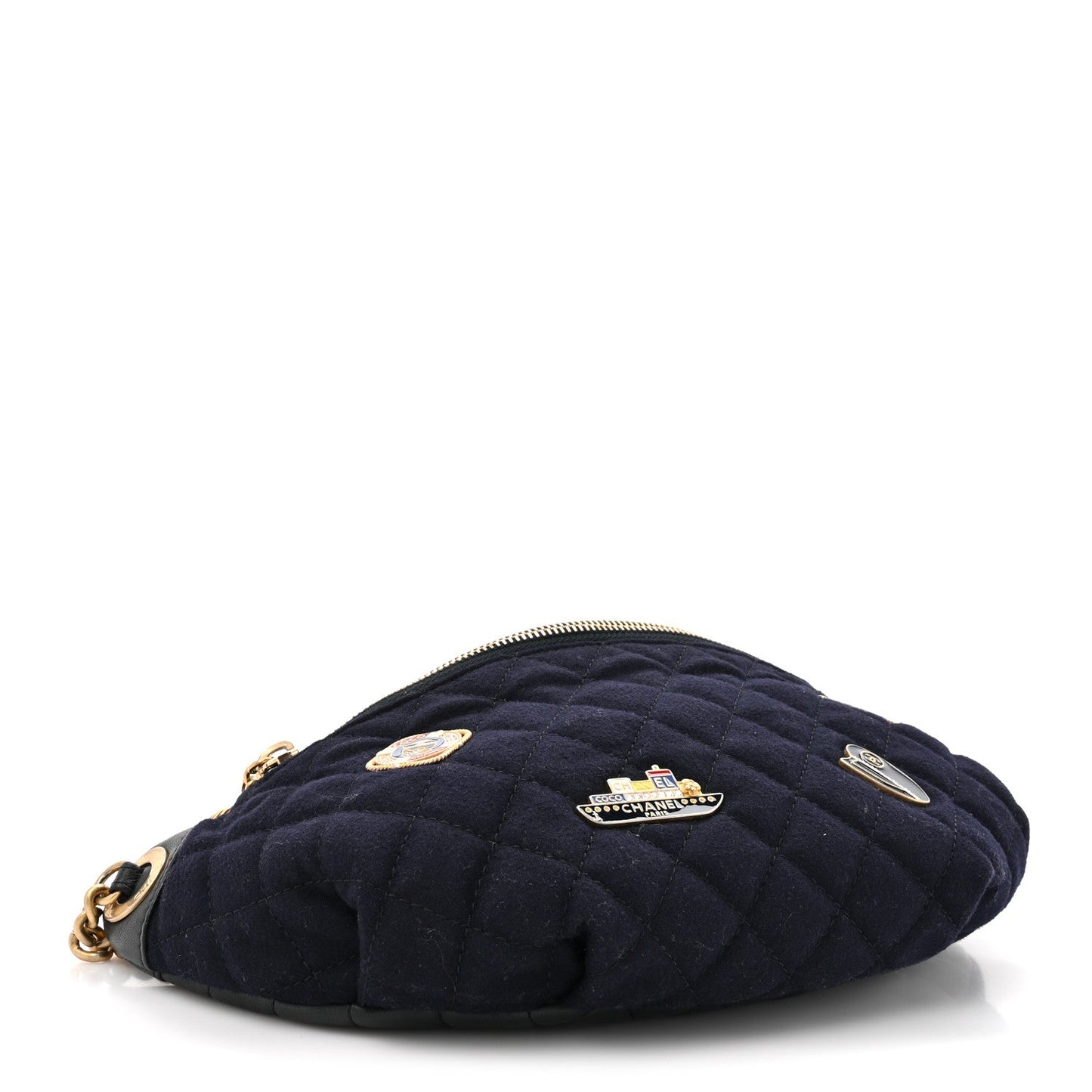 Wool Lambskin Quilted Paris Hamburg Charms Waist Bag Dark Navy