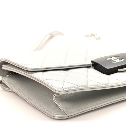 Metallic Sheepskin Quilted Small Beauty Lock Flap Silver