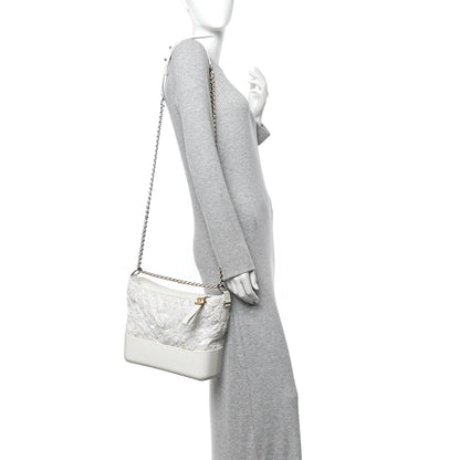Tweed PVC Patent Chevron Quilted Medium Gabrielle Hobo White