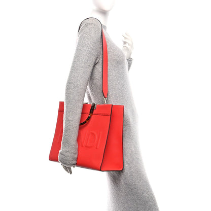 Vitello Cher Plexiglass Logo Debossed Medium Fendi Sunshine Shopper Tote Papavero