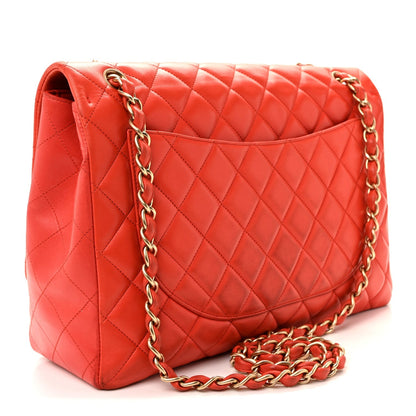 Lambskin Quilted Maxi Single Flap Red