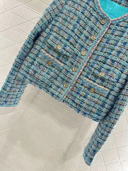CC 25 Blue Cardigan Jacket Cotton Silk Mix Wool