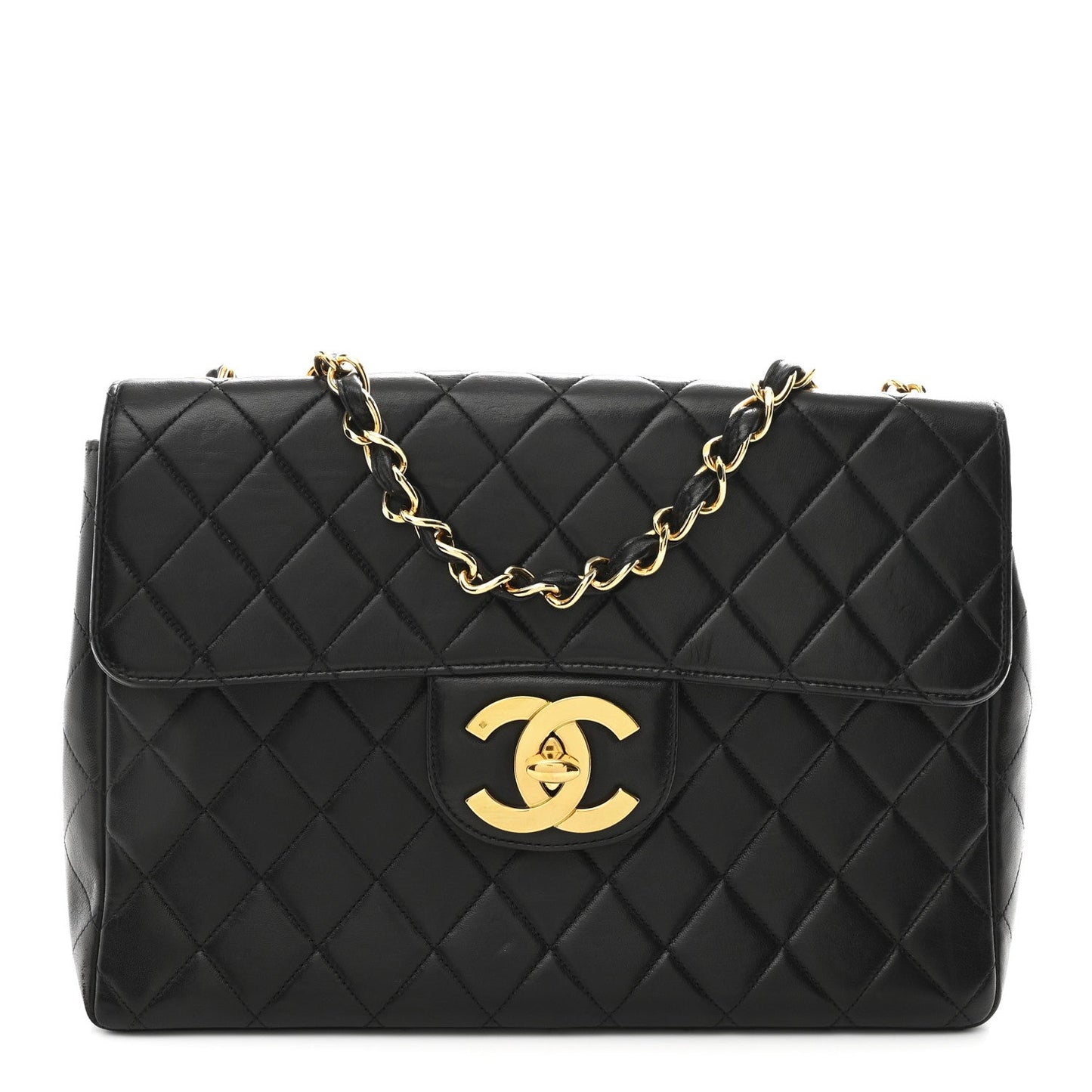 Lambskin Quilted Jumbo Single Flap Black